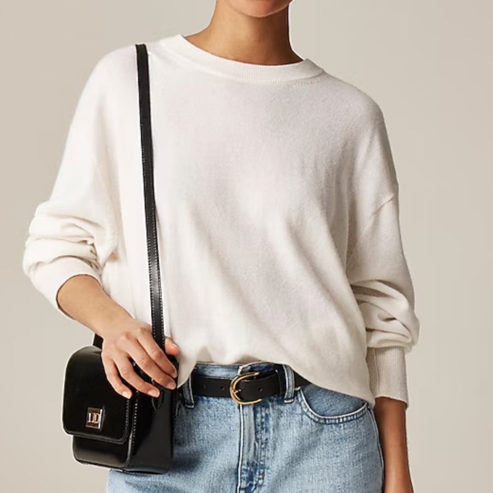 J Crew 100% Cashmere Relaxed Fit Sweater Ivory Snow XS Sold Out!